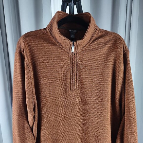 Van Heusen Mens Dark Orange Flex Long Sleeve 1/4 Zip Soft Sweater Size Large - Picture 2 of 13